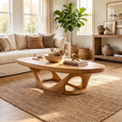 Coffee Table Solid Wood with Sculptural Interwoven Loop Base