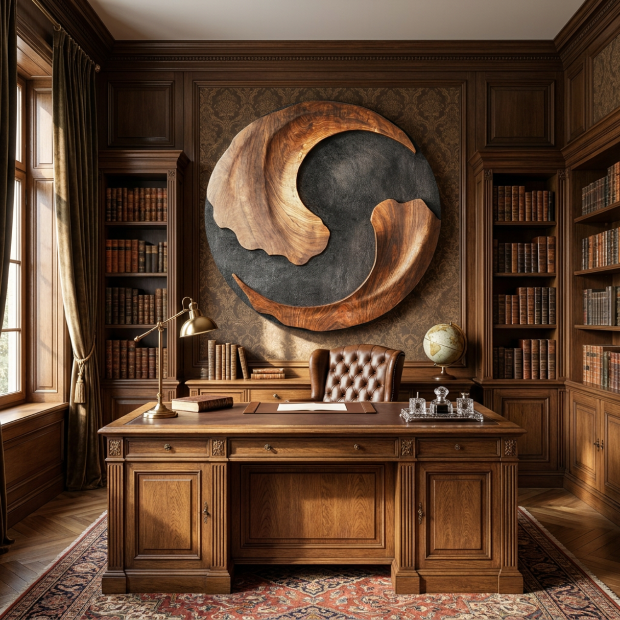Organic Solid Wood Wall Sculpture with Crescent Cutout and Flowing Grain Relief