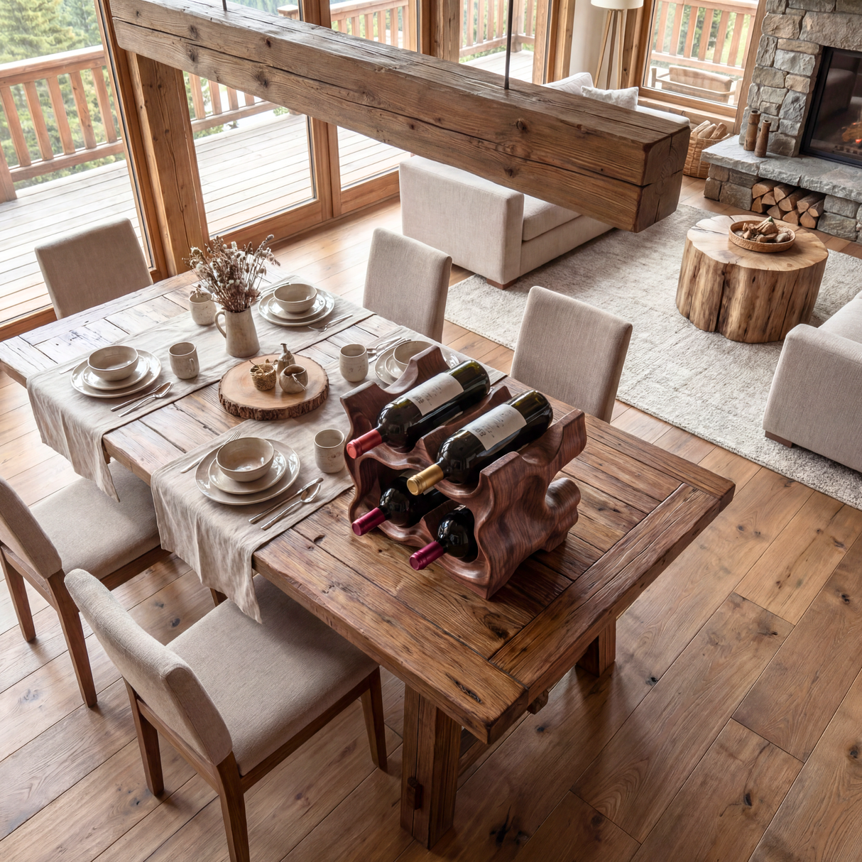 Carved Solid Wood Wine Rack with Organic Sculptural Form