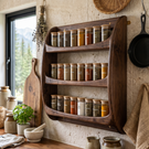 Solid Wood Wall Spice Rack with Rounded Three-Tier Open Shelf Design