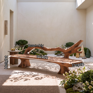 Handcrafted Solid Wood Outdoor Bench with Flowing Branch Backrest