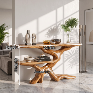 Console Table Solid Wood with Sculptural Branching Two Tier Base for Entryway Decor