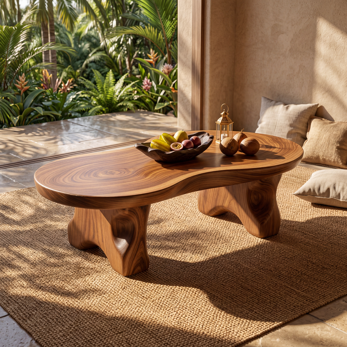 Solid Wood Tea Table with Organic Freeform Top