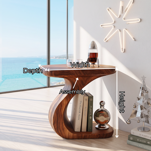 Sculptural Solid Wood Side Table with Built-In Book Storage