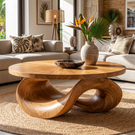 Coffee Table Solid Wood with Sculptural Intertwined Loop Base