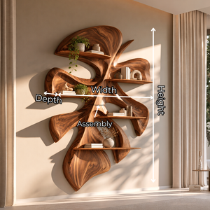 Tropical Leaf Solid Wood Wall Shelf with Sculptural Floating Display Shelves