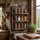 Curved Solid Wood Wall Spice Organizer with Three Open Display Tiers