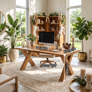 Live Edge Solid Wood Desk with Sculptural X Legs for Home Office