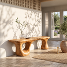 Bench Solid Wood with Sculptural Loop and Pedestal Base with Flowing Live Edge Seat