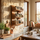 Solid Wood Organic Wall Spice Rack with Flowing Three Shelf Design