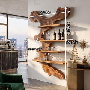Wall Mounted Solid Wood Wine Rack with Sculptural Tree Form Shelves