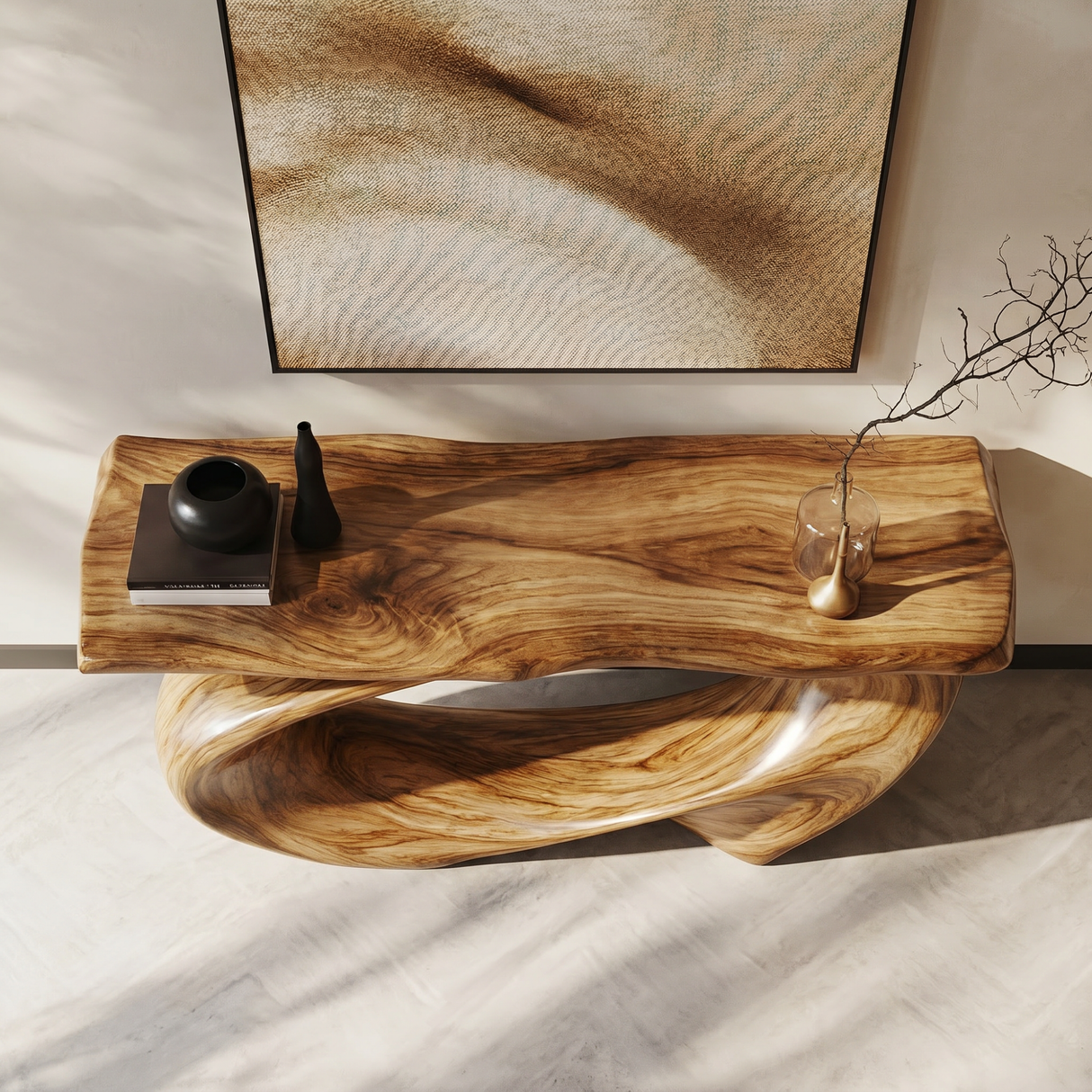 Console Table Solid Wood with Sweeping Oval Loop Base for Entryway Decor