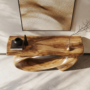 Console Table Solid Wood with Sweeping Oval Loop Base for Entryway Decor