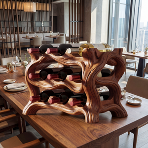 Organic Wave Solid Wood Wine Rack Sculptural Multi Tier Bottle Holder for Dining Table Display