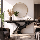Console Table Solid Wood with Sculptural Tree Branch Base for Entryway