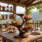 Solid Wood Four-Tier Fruit Bowl Sculpture with Organic Branch Stand