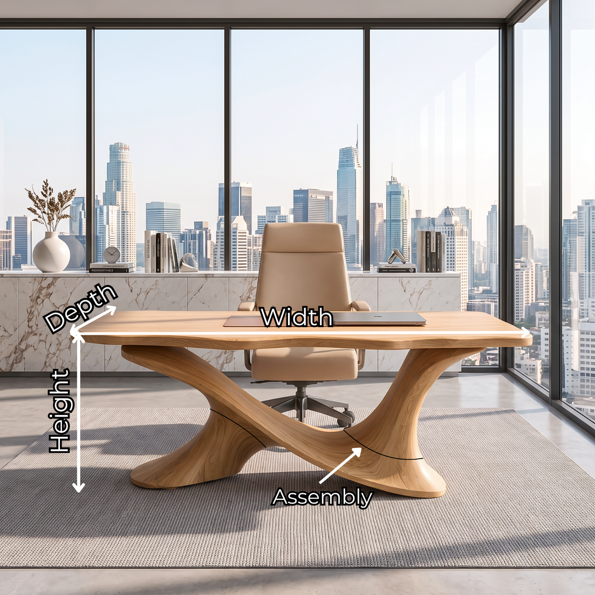 Live Edge Solid Wood Desk with Sculptural Double Curve Base