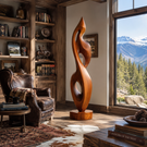 Handcrafted Solid Wood Abstract Floor Sculpture with Flowing Open Form