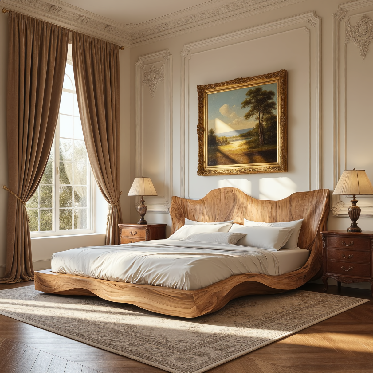 Sculptural Wood Bed with Flowing Organic Silhouette for Modern Interiors