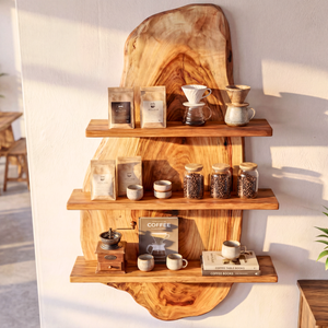 Live Edge Solid Wood Wall Shelf Floating Multi Tier Storage Display for Living Room