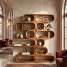 Handcrafted Solid Wood Organic Bookshelf with Rounded Open Display Shelves