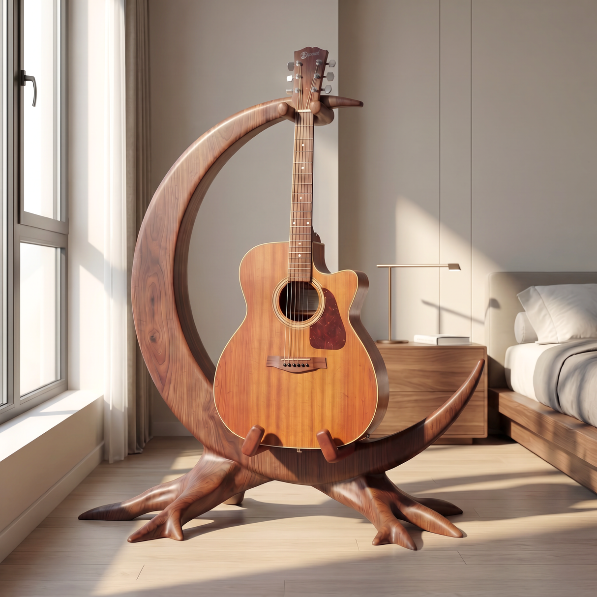 Crescent Guitar Holder Handmade Sculptural Floor Stand
