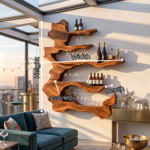 Handcrafted Solid Wood Wine Rack with Sculptural Floating Shelves