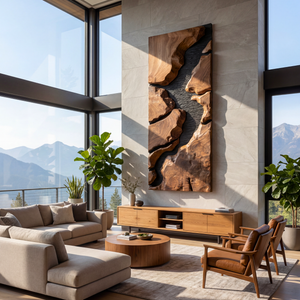 Canyon Rift Solid Wood Wall Sculpture Vertical Organic Modern Statement Art Panel
