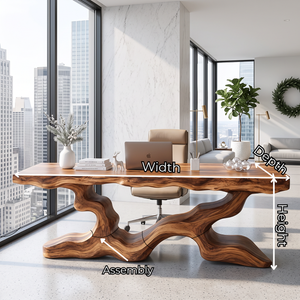 Sculptural Solid Wood Executive Desk with Organic Branch Base and Live Edge Top