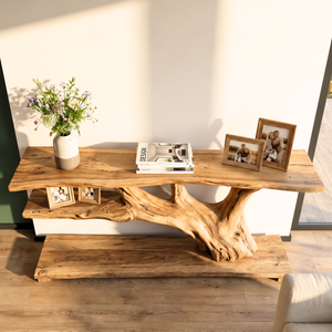 Handmade Wooden Console Shelf Tree Branch Inspired Entryway Table