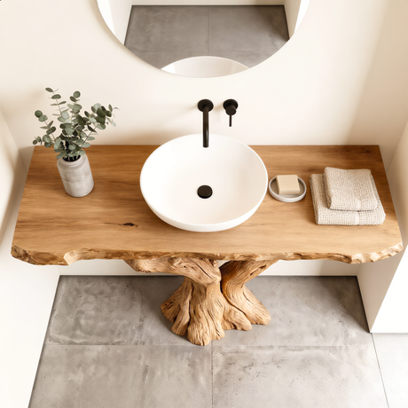 Rustic Wood Bathroom Vanity with Tree Branch Base