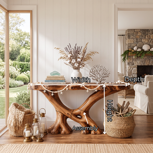 Rustic Solid Wood Console Table with Sculptural Crossed Branch Base