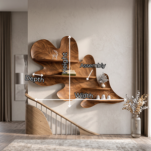 Organic Solid Wood Wall Shelf with Flowing Sculptural Leaf Design