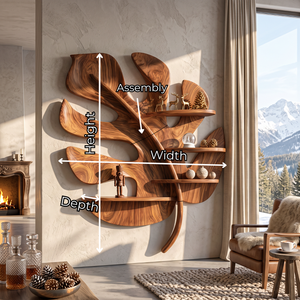 Tropical Leaf Solid Wood Wall Shelf with Sculptural Branch Display Design