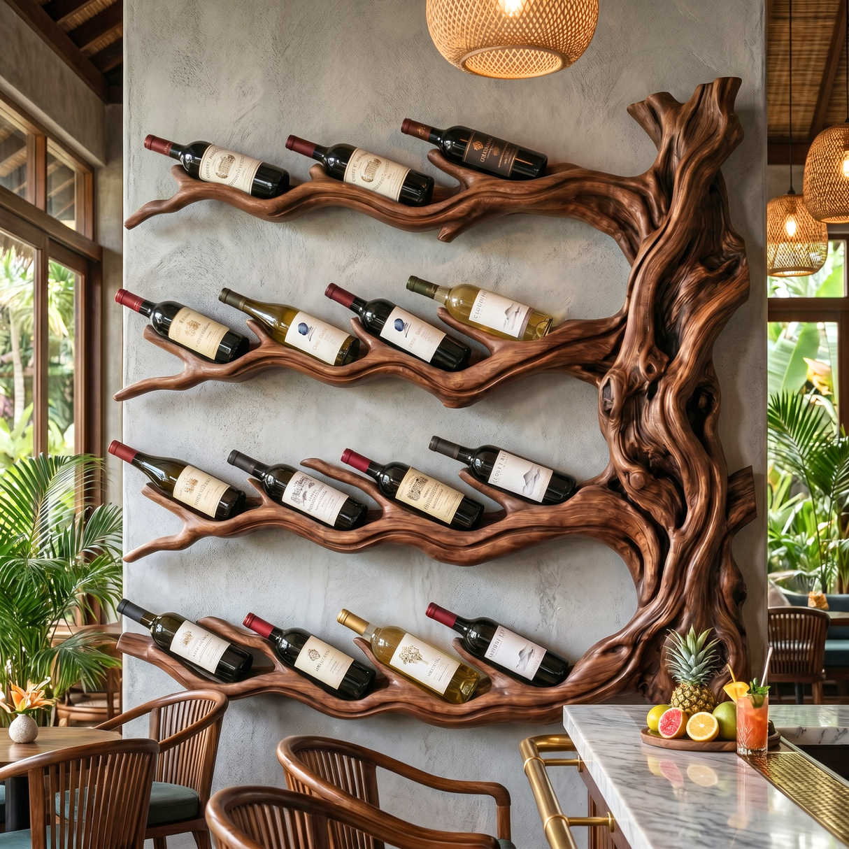 Organic Branch Solid Wood Wine Rack Wall Shelf