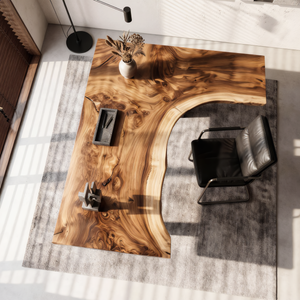 Live Edge Solid Wood Desk with Sculptural Cutout Design