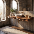 Live Edge Floating Wood Bathroom Vanity Shelf with Organic Grain Detail
