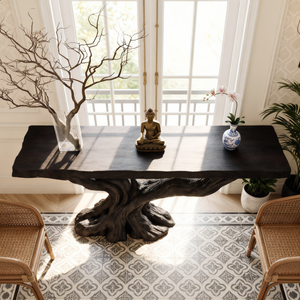 Sculptural Wood Console Table with Tree Form Base