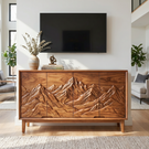 Organic Solid Wood Mountain Relief Sideboard Cabinet