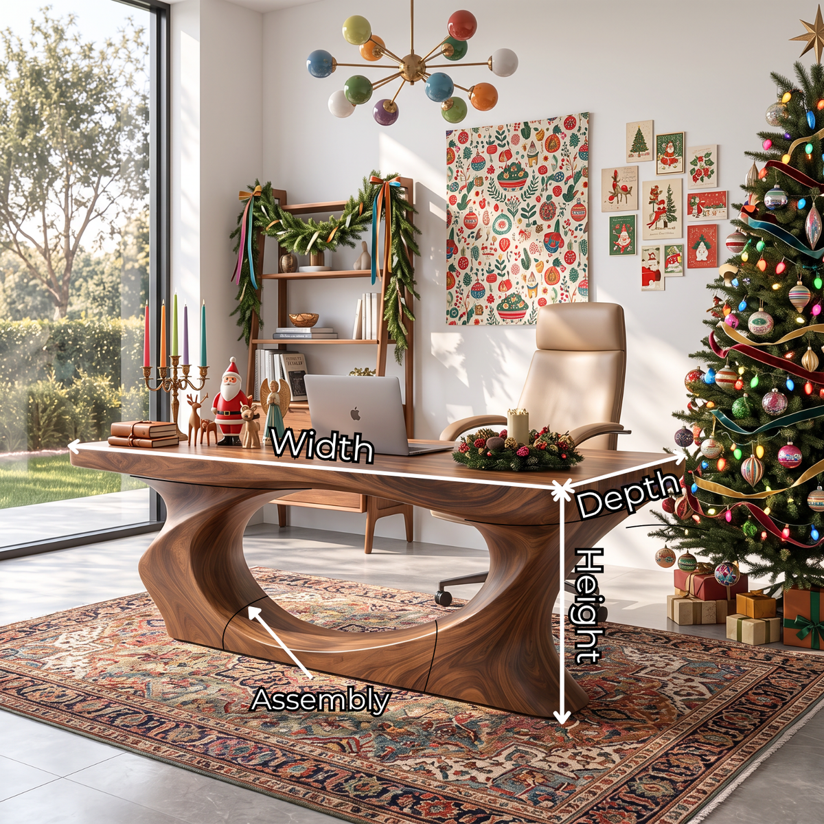 Sculptural Solid Wood Executive Desk with Organic Open Loop Base