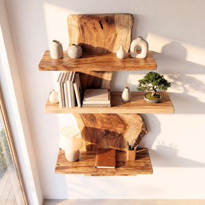Organic Live Edge Solid Wood Wall Shelf Sculptural Floating Storage