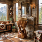 Sculptural Twisted Wood Pedestal Vanity with Organic Open Form