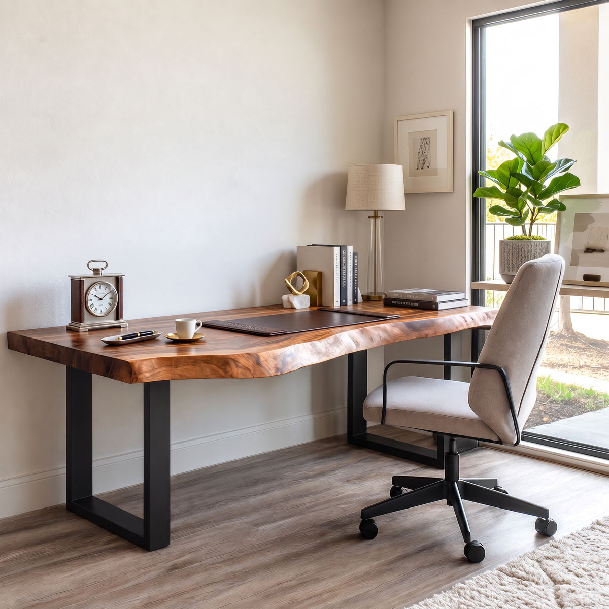 Live Edge Solid Wood Desk For Modern Home Office