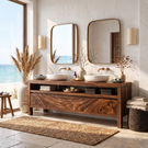 Bathroom Vanity Solid Wood with Double Sink and Open Shelf Storage for Lodge Bathroom