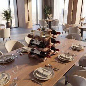 Sculptural Solid Wood Wine Rack with Flowing Wave Form Tiered Bottle Holder Tabletop Storage