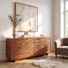 Sideboard Solid Wood with Sculptural Horizontal Wave Carved Doors
