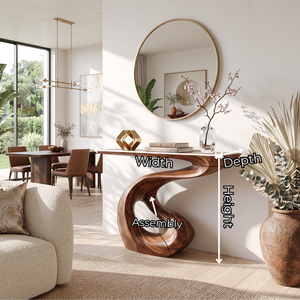 Organic Solid Wood Console Table with Sculptural S-Curve Base