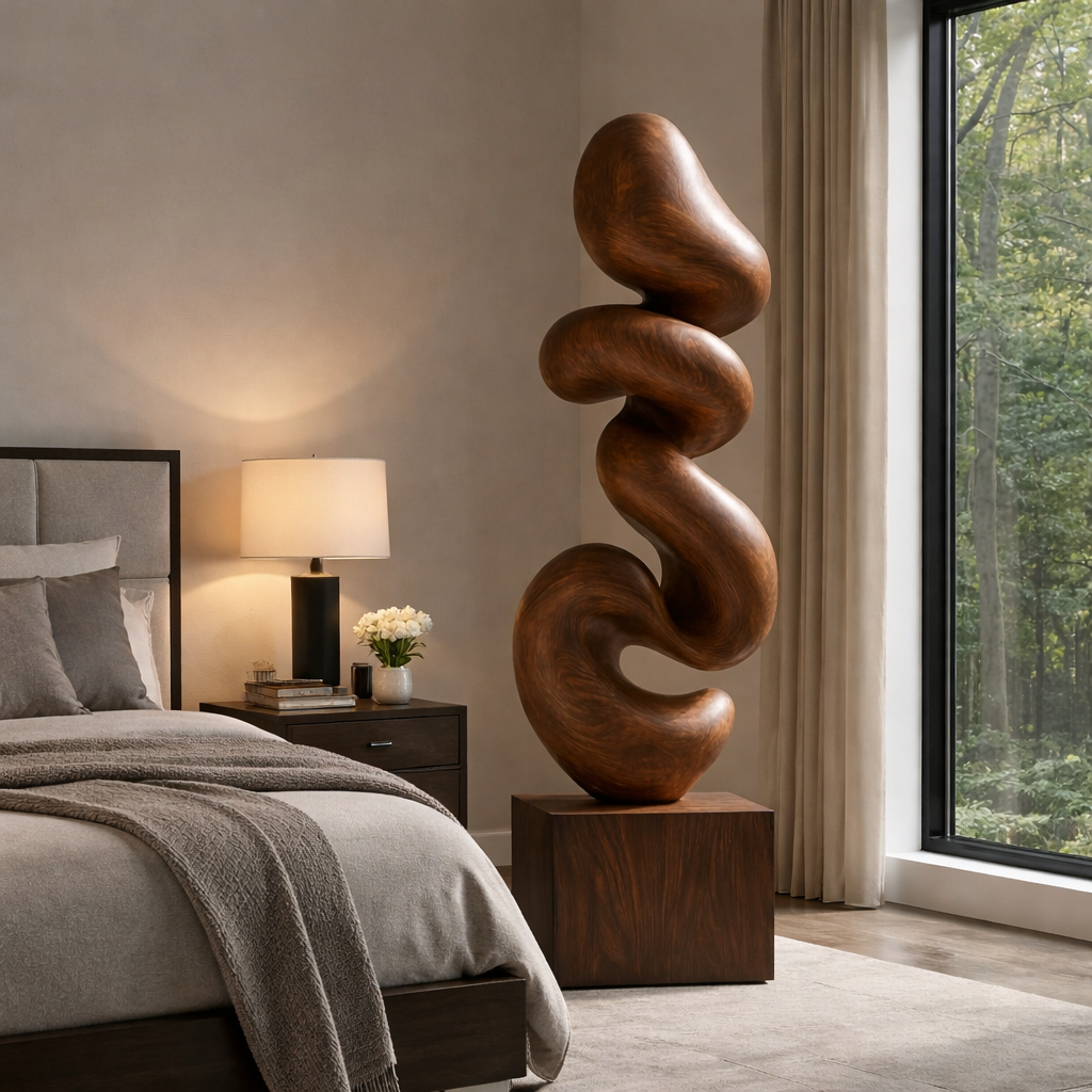 Organic Flow Solid Wood Sculpture for Living Room Interior Display