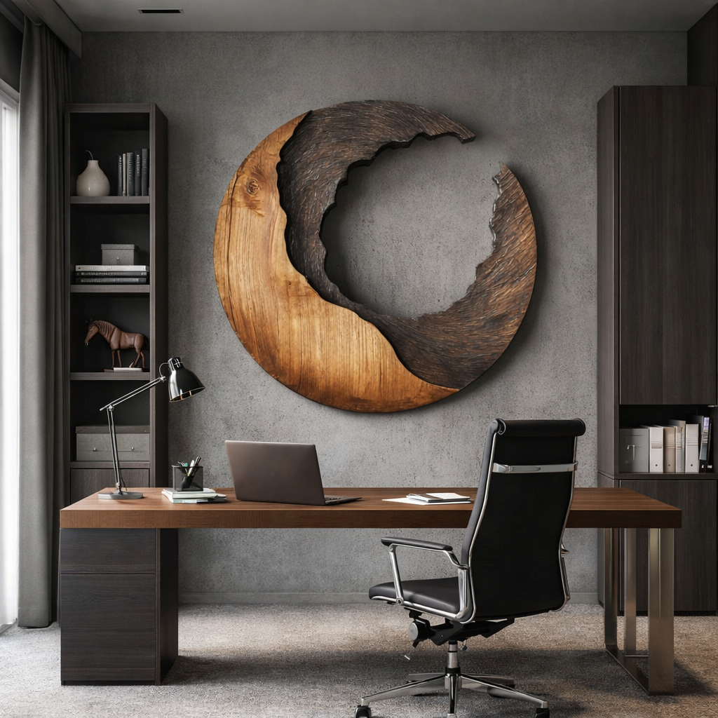 Organic Crescent Solid Wood Wall Sculpture for Modern Interiors