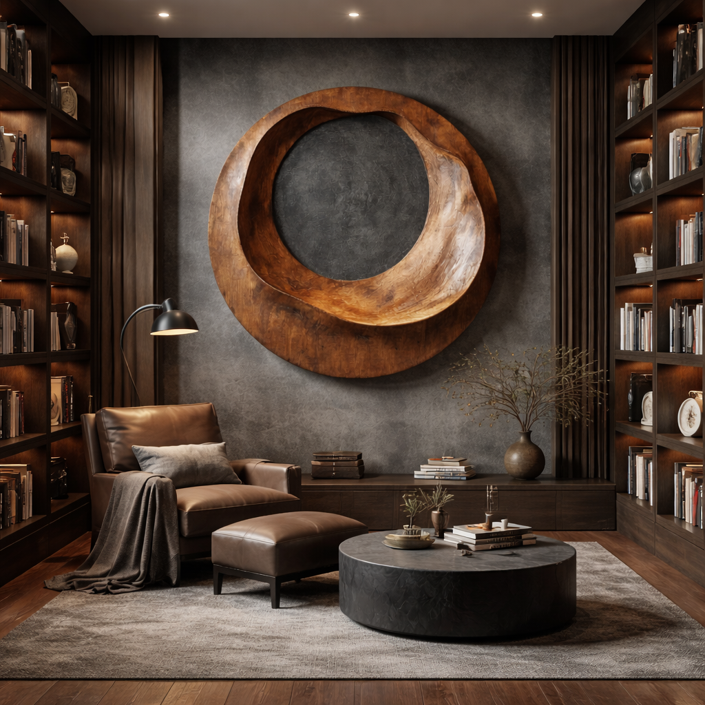 Solid Wood Circular Wall Sculpture for Living Room Decor